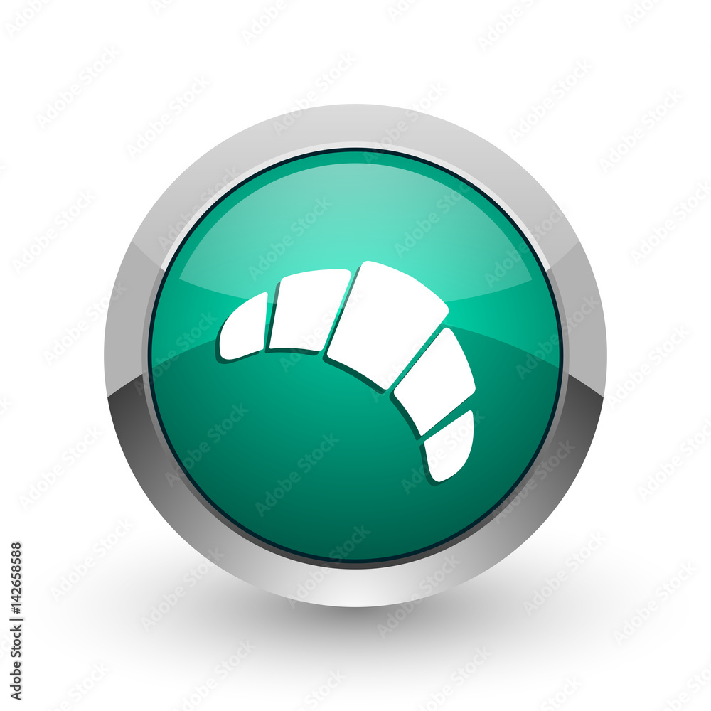 Aufkleber croissant silver metallic chrome web design green round internet icon with shadow on white backgroun