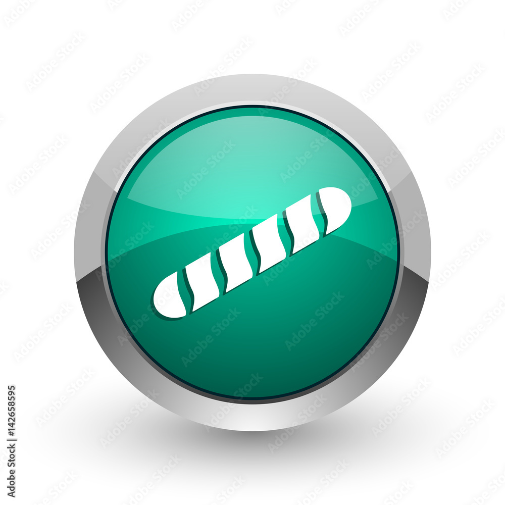 Aufkleber Baguette silver metallic chrome web design green round internet icon with shadow on white background.