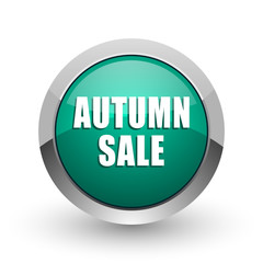 Autumn sale web icon. Chrome metallic round internet button on white background.