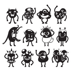 Monsters Cartoon Character With Actions Set, Monochrome, Mystery, Halloween, Trick or Treat, Culture, October, Decoration, Fantasy, Night Party