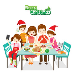 Happy Family Eating Together, Merry Christmas, Xmas, Food, Drink, Dessert, Relationship, Celebrations, Holiday