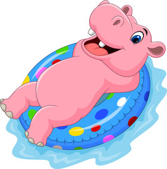 Cartoon hippo with inflatable ring