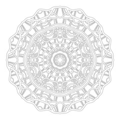 Round ornament for coloring books. Black and white pattern. Lace, decorative snowflake