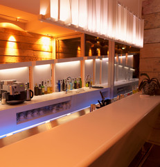 Kitchen in comtemporary home with large eating area. Kitchen, dining and living room of apartment 