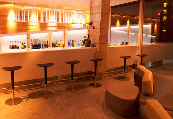 Kitchen in comtemporary home with large eating area. Kitchen, dining and living room of apartment 