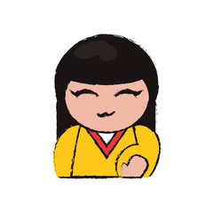 cute portrait kokeshi doll cheerful vector illustration eps 10