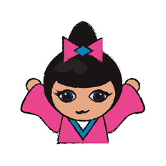 cute portrait kokeshi doll cheerful vector illustration eps 10