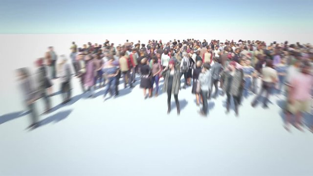 People of the World. Thousands of People formed the World Map. Crowd flight over. Camera zoom out.