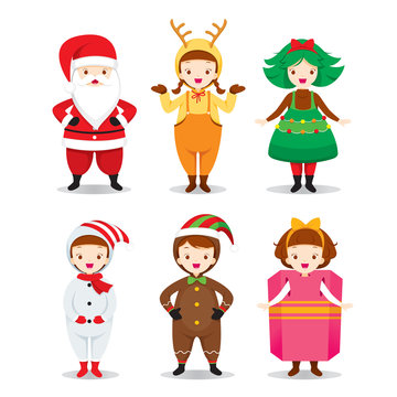 Kids Wearing Christmas Costumes Set, Xmas, Happy New Year, Clothing, Animals, Festive, Celebrations
