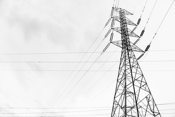 High-Voltage Transmission Lines in Black and White
