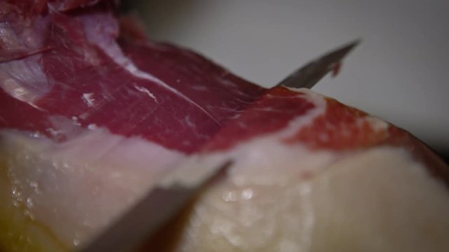 4K Spanish People Cutting Iberian Ham Dish in House, Traditional Span Food-Dan