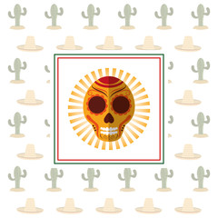 mexican card skull cactus celebration vector illustration eps 10