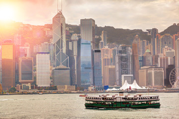 Naklejka premium Sunrise Over Victoria Harbour in Hong Kong