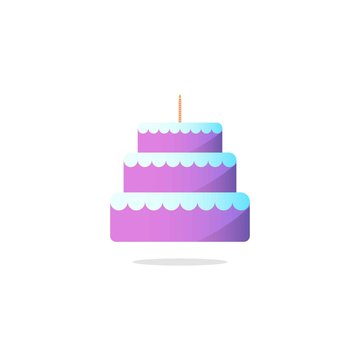 Three Layer Purple Birthday Cake. Isolated on White Background.
