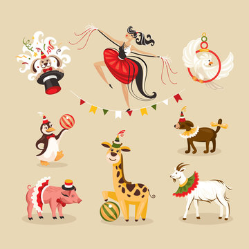 Set of circus animals and characters