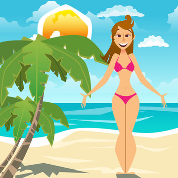 Young woman in bikini on sunny beach