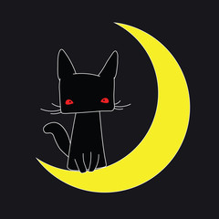 Black cat  on the moon