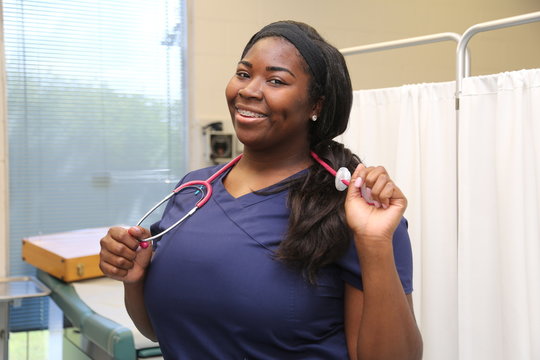 Portrait of a happy African American female healthcare professional, portrait of a nurse