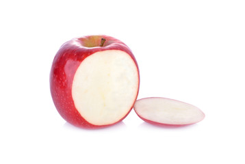 whole and sliced fresh apple on white background
