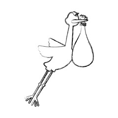 stork carrying newborn cartoon infantile vector icon illustration faceless
