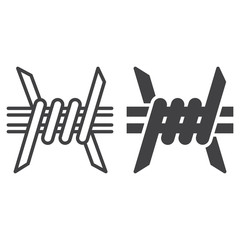 Barbed Wire line and solid icon, outline and filled vector sign, linear and full pictogram isolated on white. Symbol, logo illustration