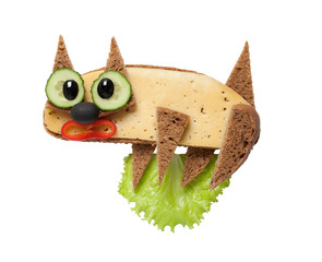 Surprised sandwich cat made on isolated background