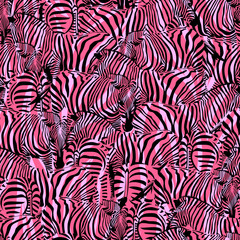 Zebra with abstract pink background. Seamless pattern. Wild animal texture. design trendy fabric texture,  illustration.