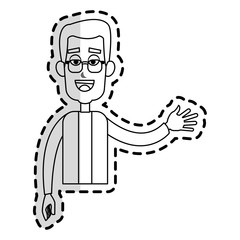 happy man waving hand cartoon icon image vector illustration design 