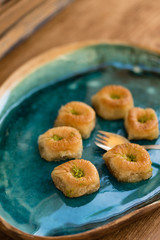 Baklava in ceramic tray