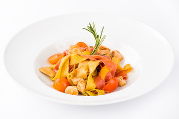 Pasta with chicken tomatoes and rosemary