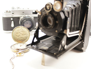 Old cameras and clock 