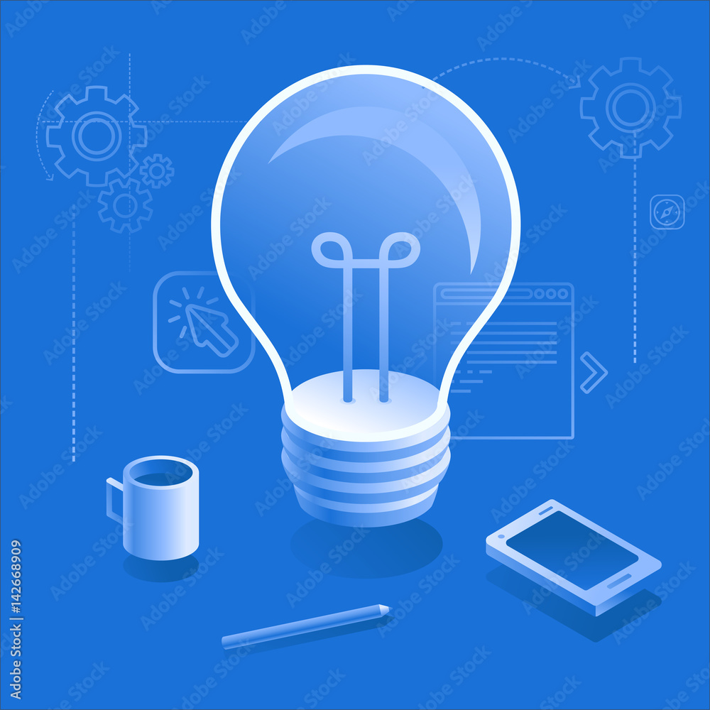 Poster vector illustration in flat and isometric style - design thinking concept