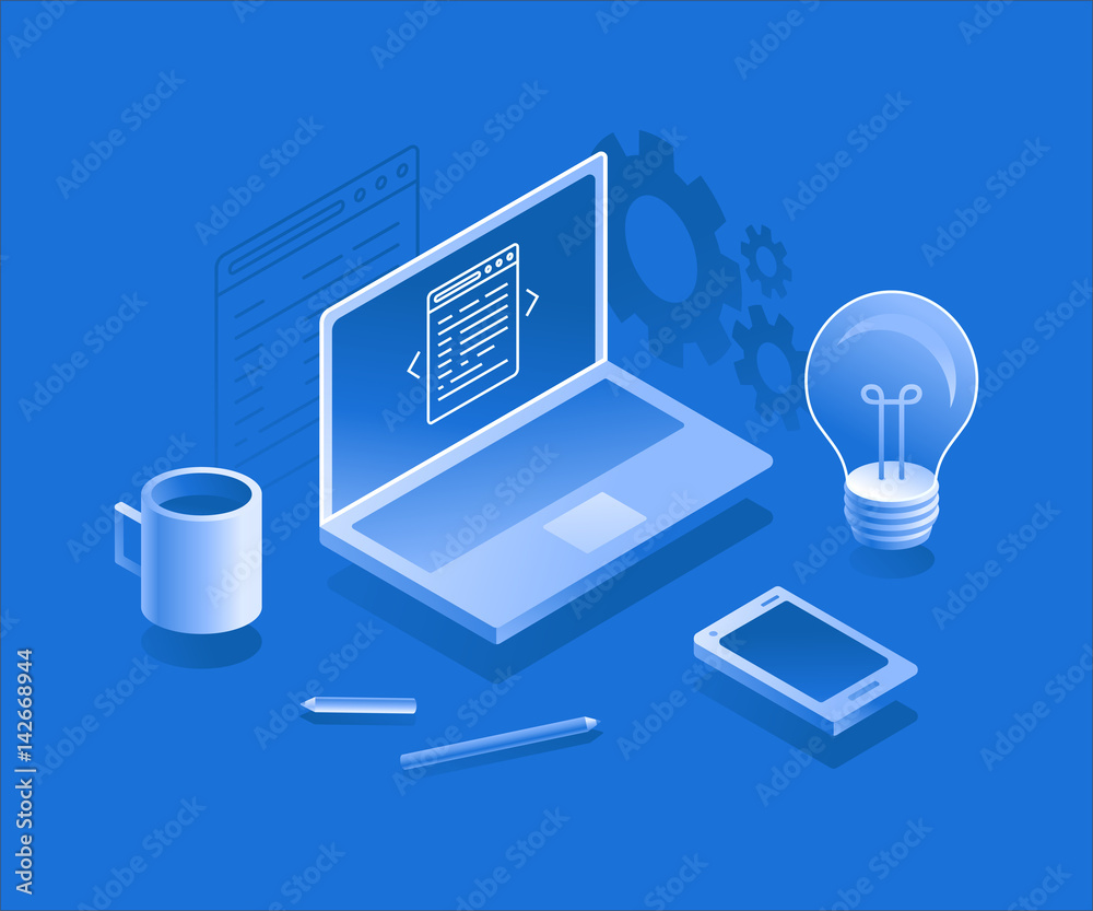 Aufkleber vector illustration - design thinking concept and app development
