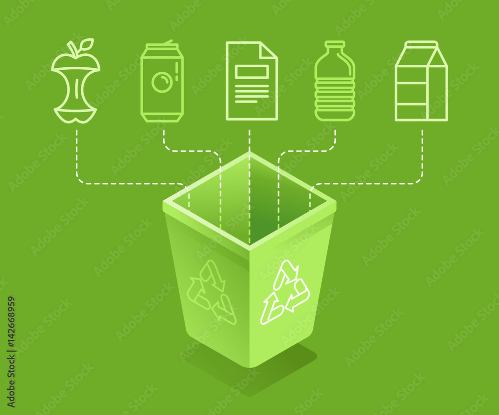 Aufkleber Recycle concept - sorting and recycling different types of garbage