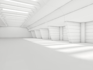 Abstract illuminated empty corridor interior. 3D rendering