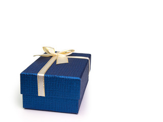 Blue gift box with  ribbon bow.