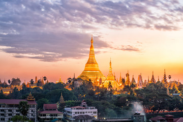 Yangon skyline with Shwedagon Pagoda  in Myanmar