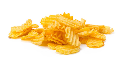 yellow potato chips isolated on white
