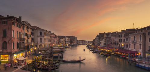 Fototapeta na wymiar Sunset at Grand Canal, Venice. View from Ponte di Rialto