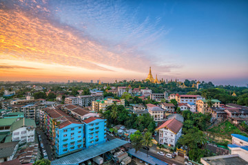 Yangon skyline with Shwedagon Pagoda  in Myanmar