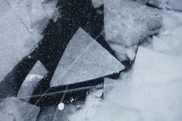 Geometric pattern of Baikal lake ice. Winter texture