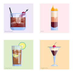Set of alcoholic cocktails isolated fruit cold drinks tropical cosmopolitan freshness collection and party alcohol sweet tequila vector illustration.