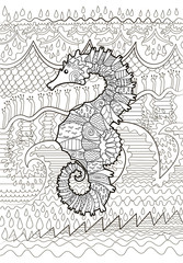 Hand drawn swimming sea horse