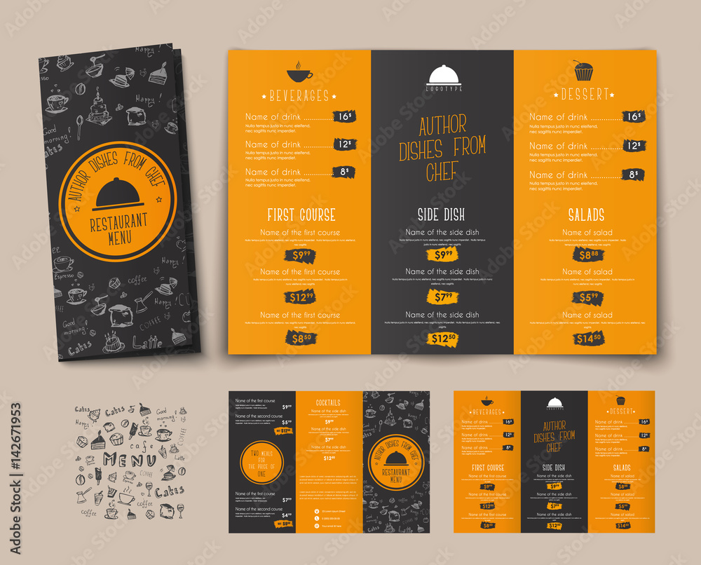 Poster design of a folding menu for cafes and restaurants.