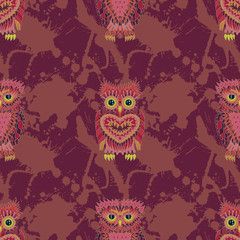 Fototapeta na wymiar Hand drawn seamless pattern with owls.
