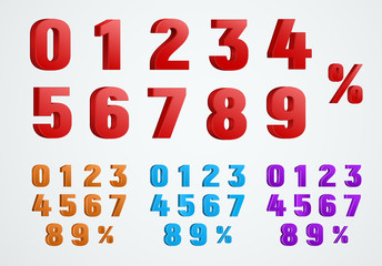 set of 3D numbers from 0 to 9 and a percentage sign.