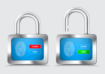 Chromed Padlock, with blue display with fingerprint for protection control