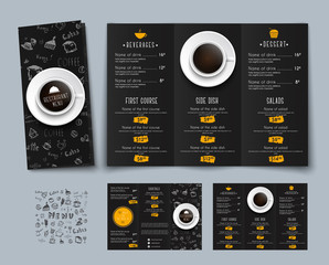 Design of a triple black menu for cafes and restaurants.