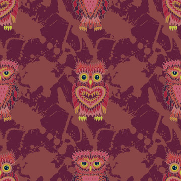 Hand drawn seamless pattern with owls.