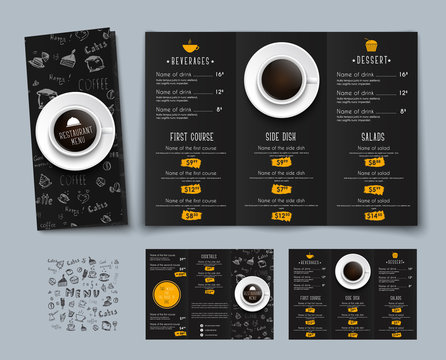 Design of a triple black menu for cafes and restaurants.